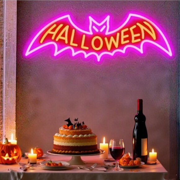 LED Bat Neon Sign Light with Dimmer and Chain for Halloween Bar Party Decor - Picture 2 of 7